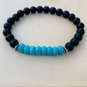 Natural Turquoise & Onyx gemstone Beaded Bracelet